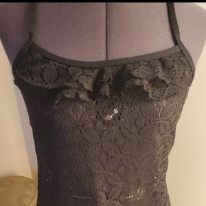 SO Netted Black Sleeveless Ruffle Summer Dress